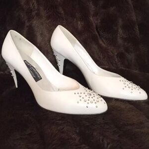 STUART WEITZMAN Vintage Embellished White Heels Custom Made One Of a Kind Y2K